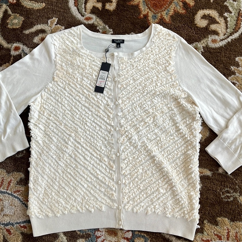 Talbots NWT 3/4 sleeve button down ivory colored top.